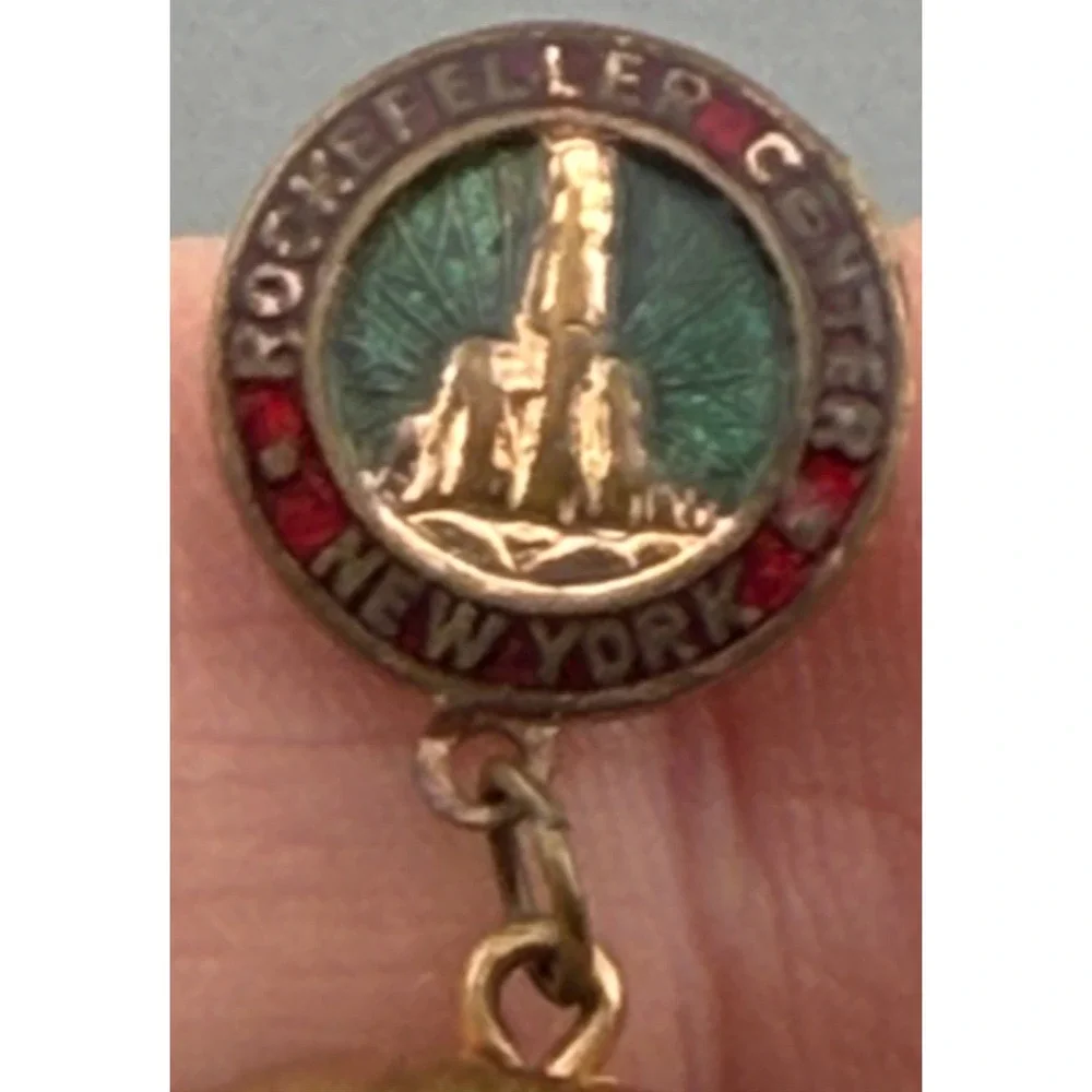 Vintage New York World's Fair Rockefeller Center Enamel Pin Football Dangle 1939
